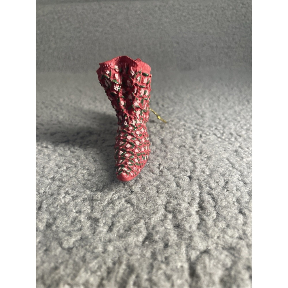 Vintage Resin Red, Green, And Pink "Victorian Shoe" Christmas Ornament - Picture 2 of 6